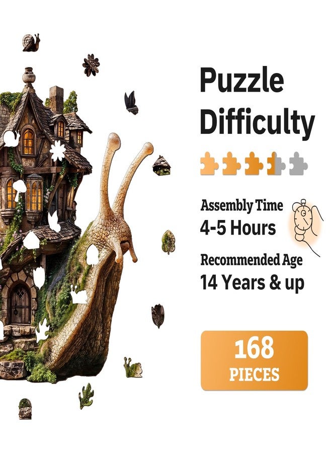 Jigfoxy أحجيات خشبية من جيجفوكسي للكبار، أحجيات خشبية على شكل بيت الحلزون للكبار، أحجيات خشبية فريدة على شكل حيوانات للكبار، هدايا عيد ميلاد لمحبي الأحجيات، العائلة، الأصدقاء (متوسط - 11.3 × 10.5 بوصة - 168 قطعة) - Image 2